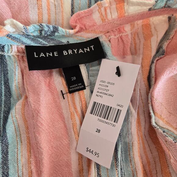 NEW Lane Bryant Linen Blend Blouse Striped Tie Front Summer Women Plus 28 - Picture 14 of 16